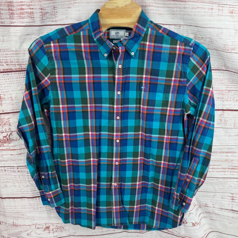 Southern‎ Tide Shirt Mens XL Classic Fit Plaid Long Sleeve Button Down Blue Teal